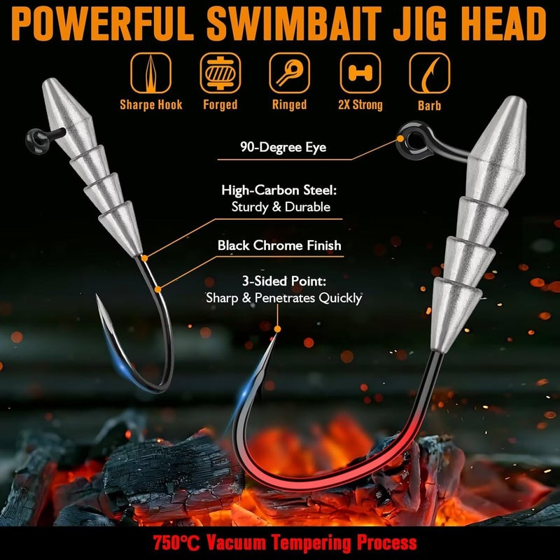 Dovesun 15PCS Hover Rig Jighead Swimbait Jig Heads for Bass Fishing Bass Hooks 1/0 Hover Strolling Rig Kit Fishing Jig Heads 1/16OZ 1/8OZ - Image 3